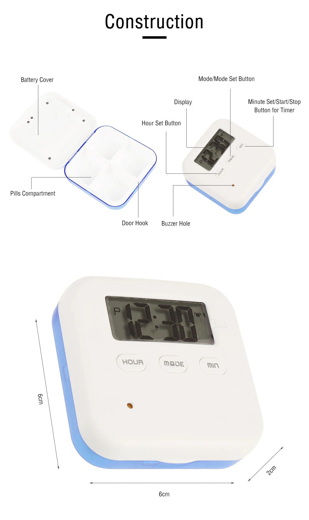 Portable Mini Pill Box Timed Reminders